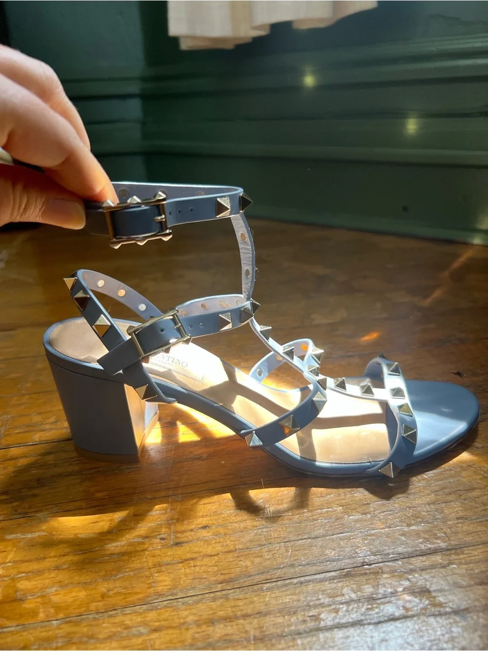 Valentino Blue Studded Block Heel Sandals